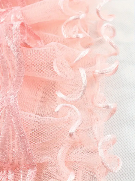 Peach Embroidered Three-layer Tutu Skirt
