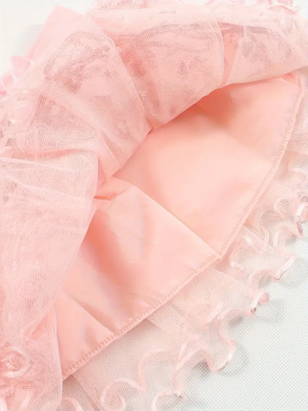 Peach Embroidered Three-layer Tutu Skirt