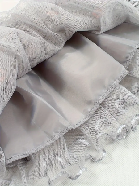 Grey Embroidered Three-layer Tutu Skirt