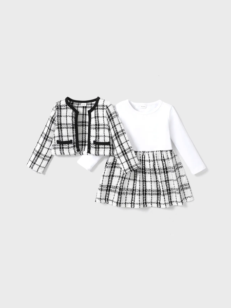 Classic and Elegant 2-piece Dress and Cardigan Set （Size: 5-6 years old）