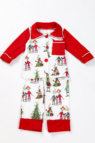 Grinch Christmas Collared Pajama Set