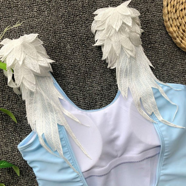 Matching Mother Daughter Angel Wings Swimsuit - Lake Blue