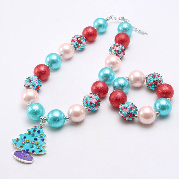 Christmas Tree Chunky Necklace + Bracelet Set