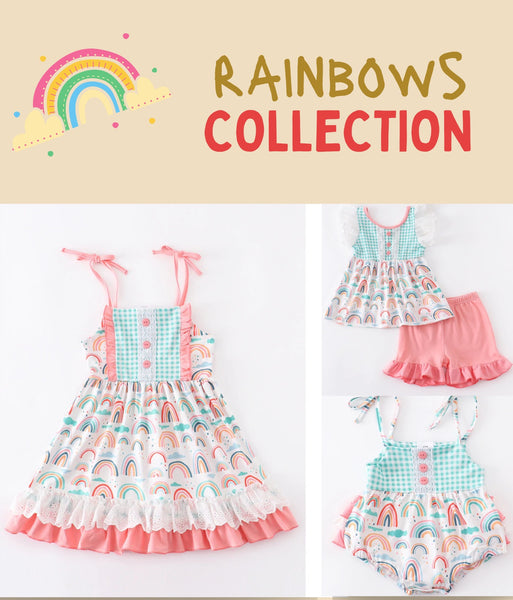 Rainbow Plaid Ruffle Short Set Outfits