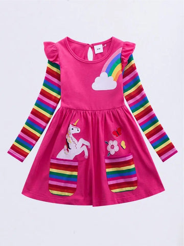 Hot Pink Unicorn Embroidered Dress