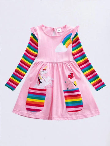 Pink Unicorn Embroidered Dress